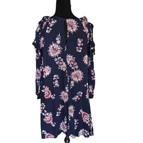 Old Navy Navy Blue Floral Open Shoulder Long Sleeve Dress - Picture 6 of 7